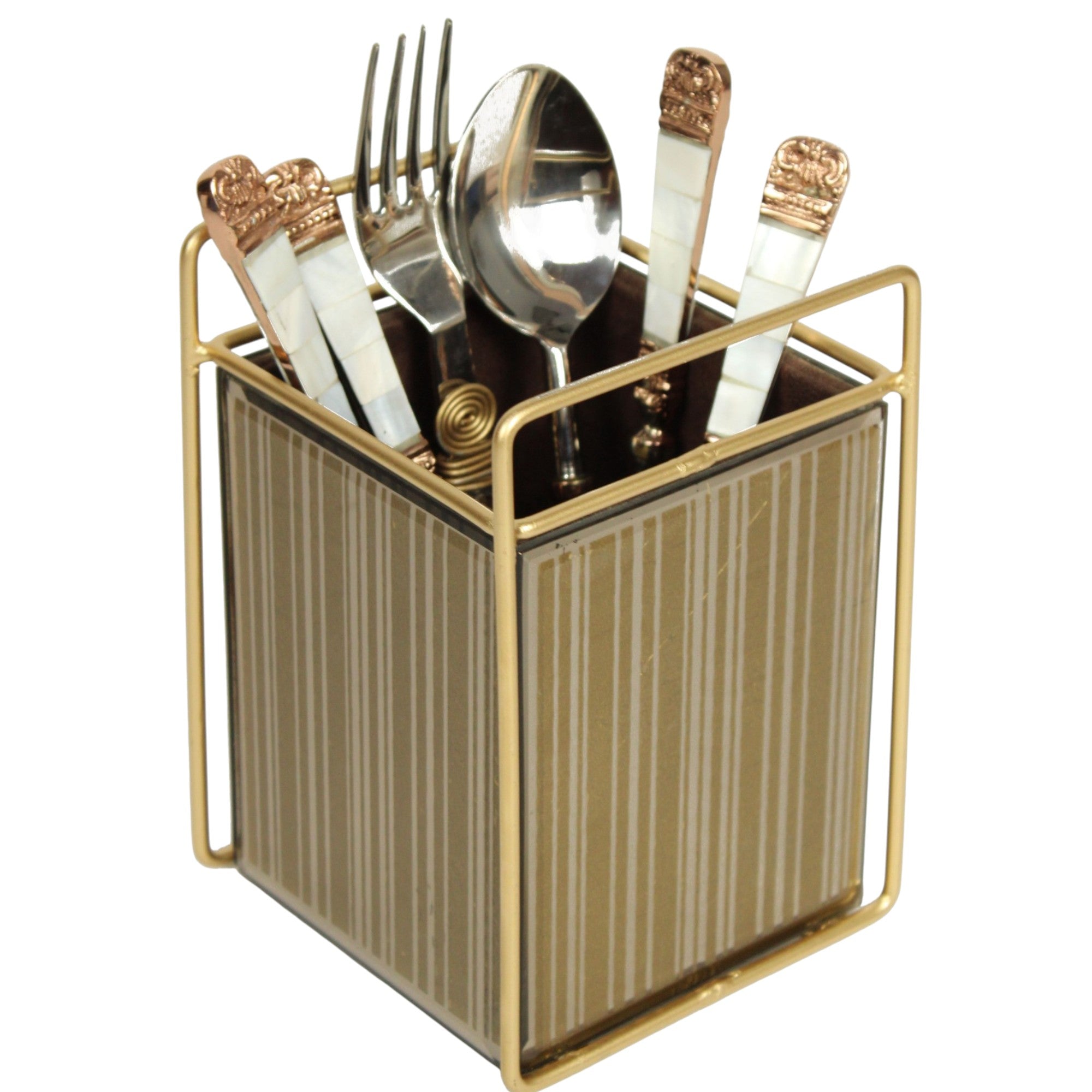 Luxury Brown Glass Stripe Design Cutlery Holder
